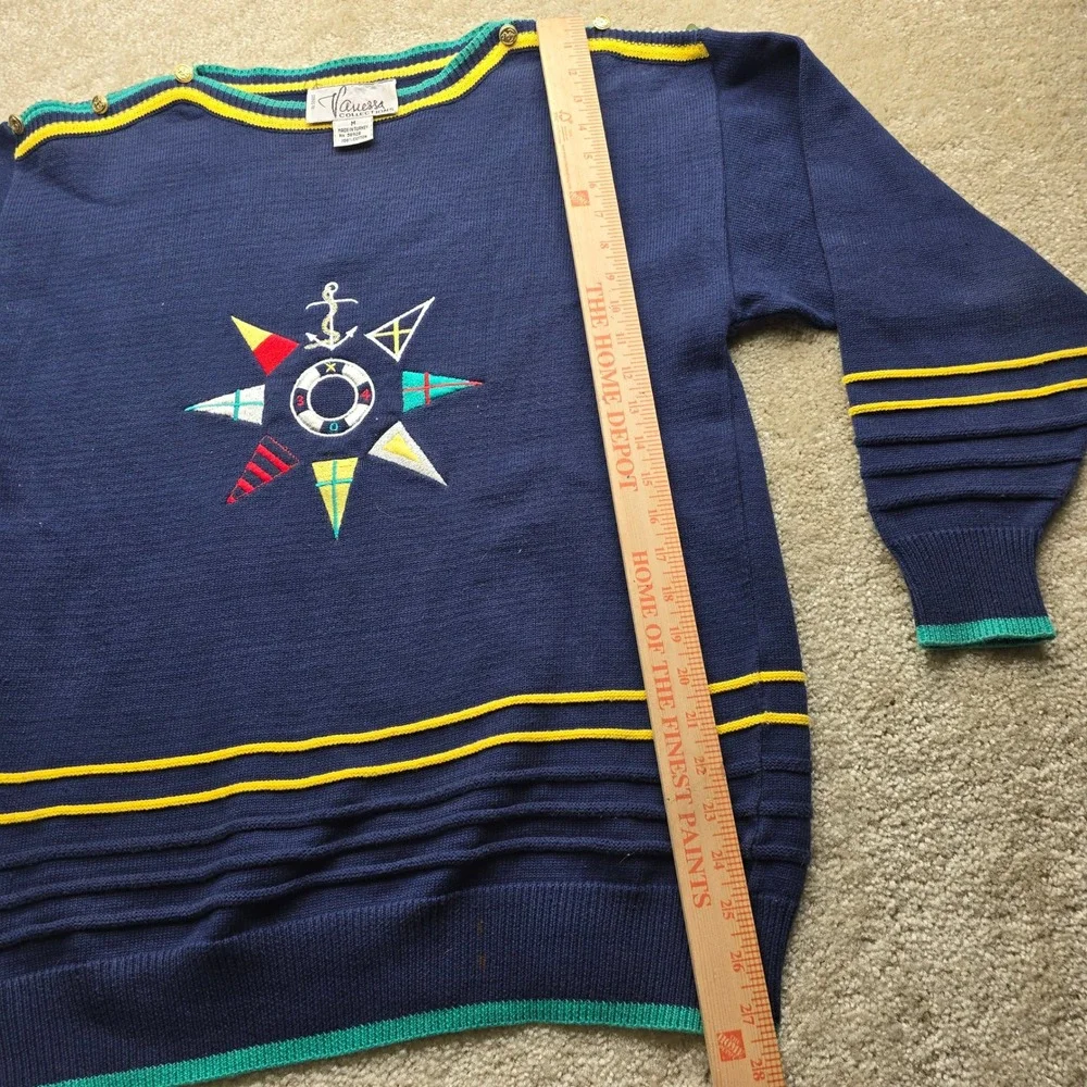 Nautica Mens Navy Blue Nautical Sweater Anchor Life Preserver Flags Size L‎ - Picture 7 of 10